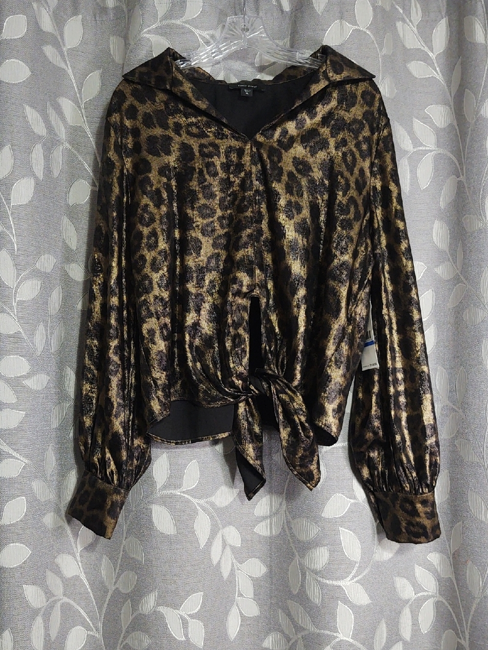 Karen Kane Leopard-Print Tie-Front Blouse size XL